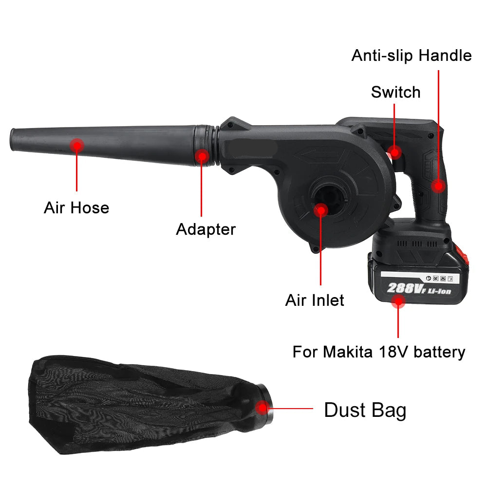 Bladblazer - Bladzuiger - Luchtblazer - Elektrische - 1500W - 20000RPM - 2-in-1 Handstofblazer  - Tuingereedschap - Turbo Fan - Blazen en Zuigen voor Stofreiniging - Inclusief 2 Accu