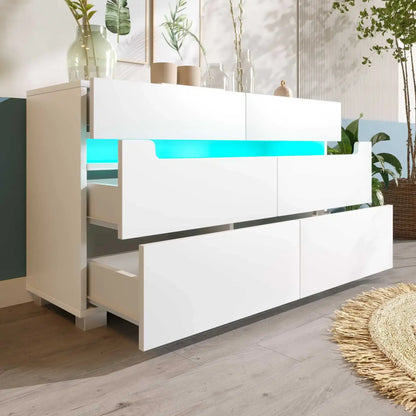 Ladekast – Opberger – Kast Met Lades – Meubel – Slaapkamerkast – 6 Ruime Lades – Smart LED-Verlichting - QUORE