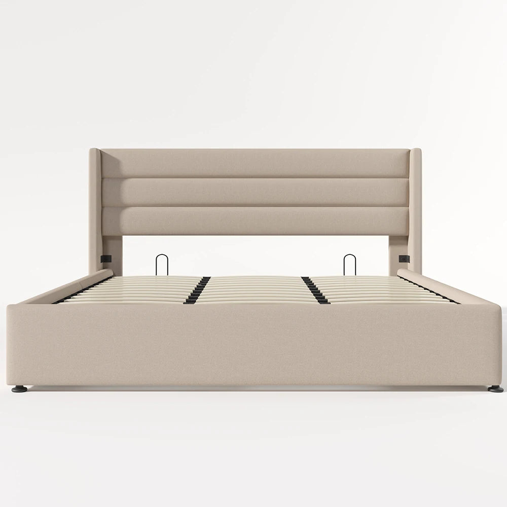 Gestoffeerd Bed – Opbergbed – Tweepersoonsbed – Slaapbank – Platformbed – 180x200 cm – Fluwelen Hoofdbord – USB Oplaadfunctie & Leeslamp