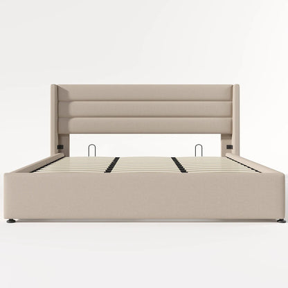 Gestoffeerd Bed – Opbergbed – Tweepersoonsbed – Slaapbank – Platformbed – 180x200 cm – Fluwelen Hoofdbord – USB Oplaadfunctie & Leeslamp