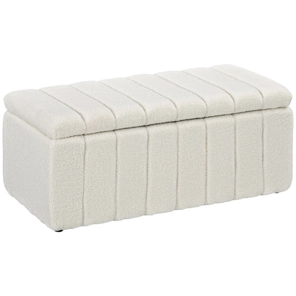 Opbergbank – Opbergbankje – Zitbank – Opbergmeubel – Bergbank – Massief Eucalyptus Hout – Comfortabele Polyester Bekleding - Ivoor - 102 x 45 x 42 cm