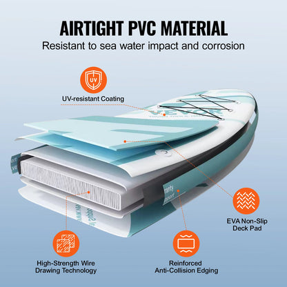 Sup Board - Supboard - Sup Board Opblaasbaar - Kayak - Paddle Board - Kajak - met SUP Board Pomp Paddle Vin Telefoontas Rugzak Enkelriem Reparatieset Antislip Dek - 10x33x6