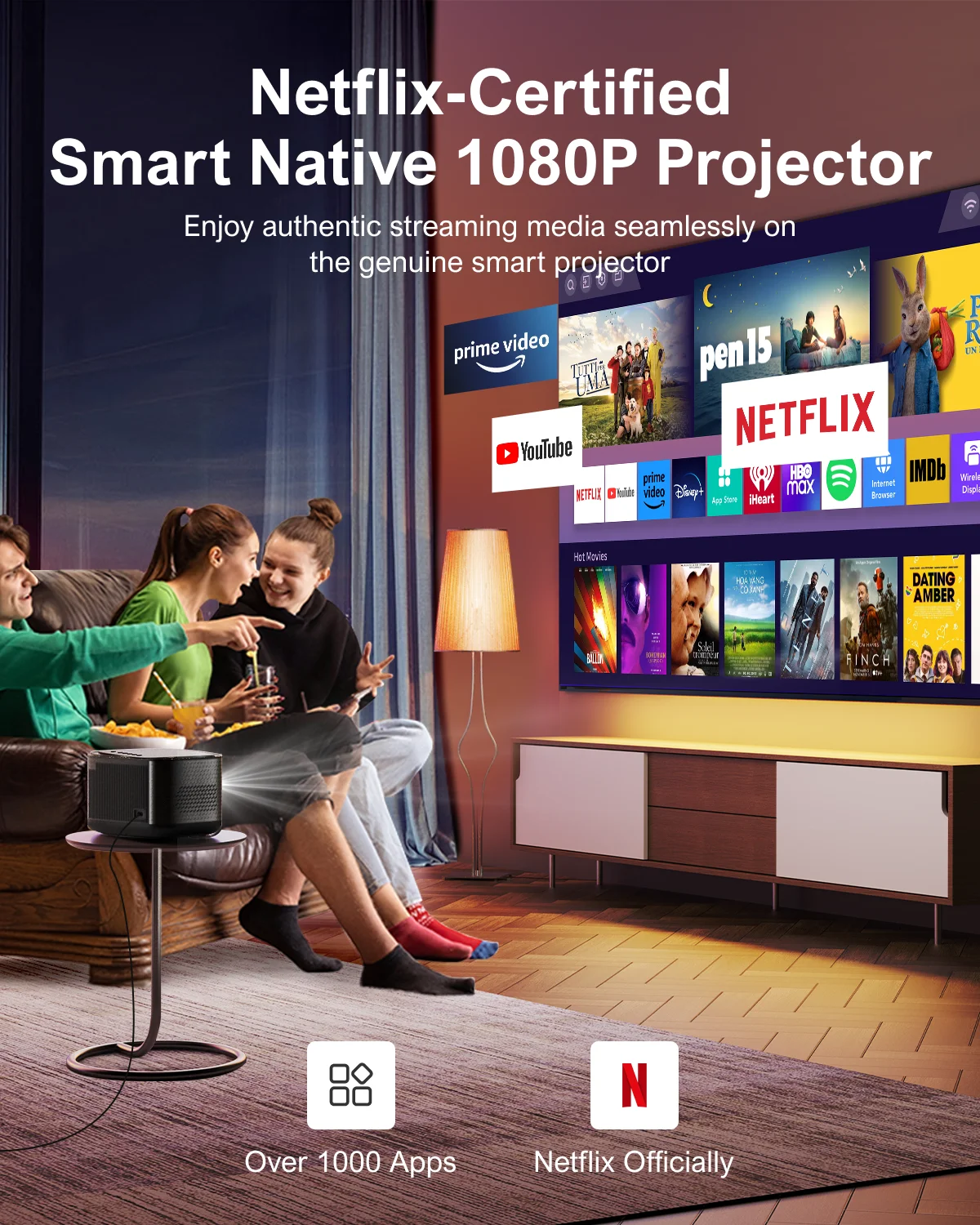 Mini Beamer - Projector - Digitale Beamer - Draagbaar - 1080P - Met Netflix - Autofocus - 26000LM - 4K Projector - Bluetooth Beamer - 700 ANSI - 110W - WiFi 5G - Android 9.0 system - Zwart
