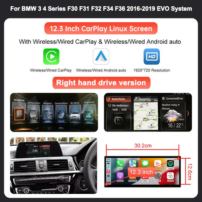12.3" Car Multimedia Display Screen Wireless Carplay Android Auto For BMW 1 2 3 4 Series F20 F21 F22 F23 F30 F31 F33 F36 NBT EVO