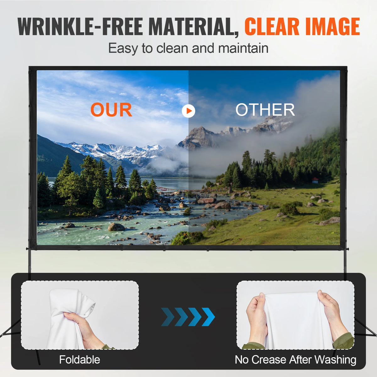 Beamer Scherm - Projector Screen - Projector Scherm - Projector Doek - 150in - 16:9 - Projector Scherm voor Beamer - Home Cinema Thuisbioscoop - Draagbare Beamer - Tripods - QUORE