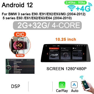 Car Radio BMW 3 en 5 Serie – Multimedia Speler – Auto Entertainment Systeem – Infotainment Unit – Draadloze CarPlay – Android 14 OS – 10,25/12,3 Inch Touchscreen – 8GB RAM 256GB Opslag
