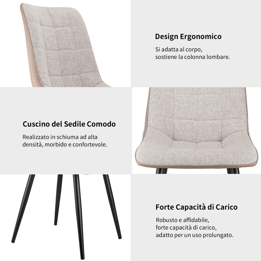 Eetkamerstoel – Stoel – Zitstoel – Bureaustoel – Linnen – Kunstleer – Robuust Metalen Frame – Ergonomisch Design - Lichtgrijs