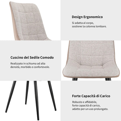 Eetkamerstoel – Stoel – Zitstoel – Bureaustoel – Linnen – Kunstleer – Robuust Metalen Frame – Ergonomisch Design - Lichtgrijs