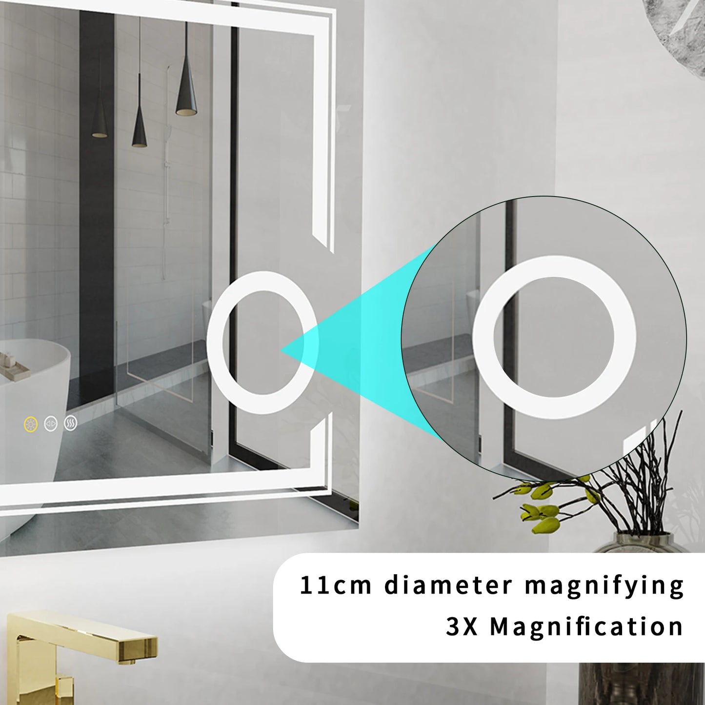 LED-Spiegel – Badkamerspiegel – Make-Up Spiegel – Verlichte Spiegel – Anti-Condens – 3x Vergroting – Dimbare Verlichting - 60x80cm - QUORE