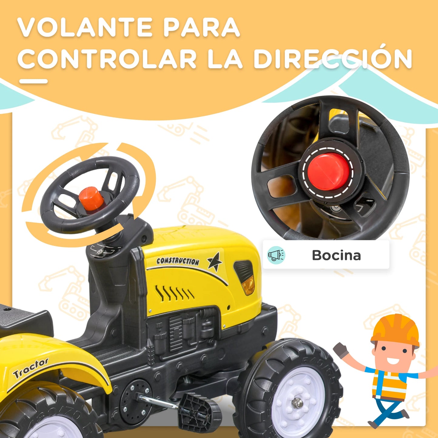 Homcom Pedal Tractor for Children 3 Years Old with Trailer Pedal Car Riding Toy Load 35 kg 133X42X51 cm Yellow