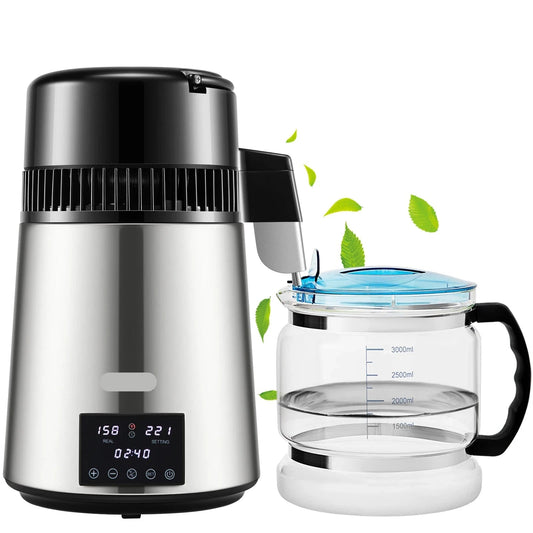 Water Filter - Water - Water Distillation Apparatus - Water Filter Survival - Water Distiller - Water Purifier - 1.5L/H Distillation Speed ​​- Dual Temp Display - 4L - Silver