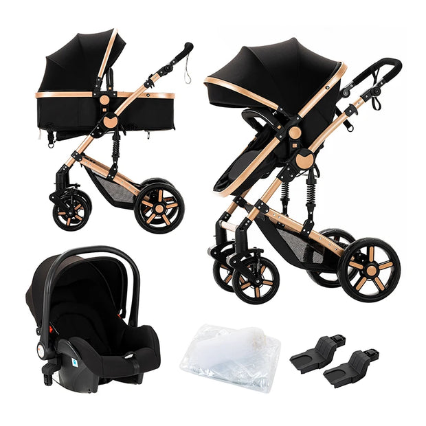 Kinderwagen – Wandelwagen - Opvouwbaar - Babywagen – 3-in-1 - Multifunctioneel - Lichtgewicht - Comfortabel - Veilig – Schokabsorptie - Zwart Goud