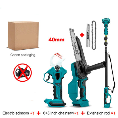 40mm Snoeischaar - Takkenschaar - Tuingereedschap - Snoeizaag - Borstelloos & Draadloos - Inclusief 6 + 8inch Kettingzaag - Takkenzaag - Handzaag - Efficiënte Elektrische Pruner voor Bomen & Bonsai – Zonder Batterij