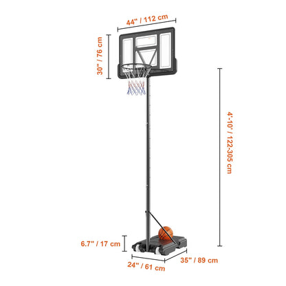 Basketbalstandaard - Basketbalpaal - Basketbalring - 4-10 ft - voor Tiener - Volwassene - In Hoogte Verstelbaar - Draagbare - met Wielen - Standaard Invulbare - voor Buiten - Tuin - Achtertuin - Basketbalveld