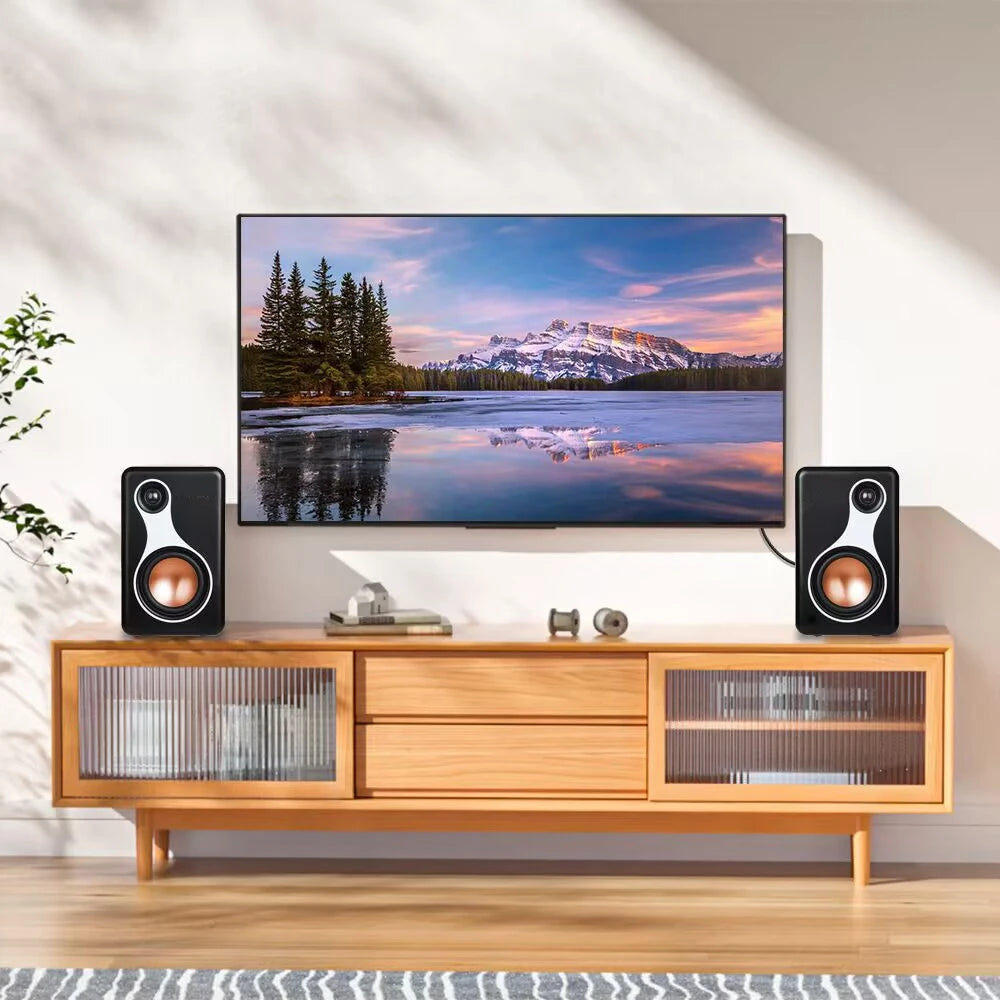 Bluetooth Bookshelf Speakers – Draadloze Speakers – Boekenplank Speakers – Compacte Speakers – 120W Vermogen – Houten Behuizing - QUORE