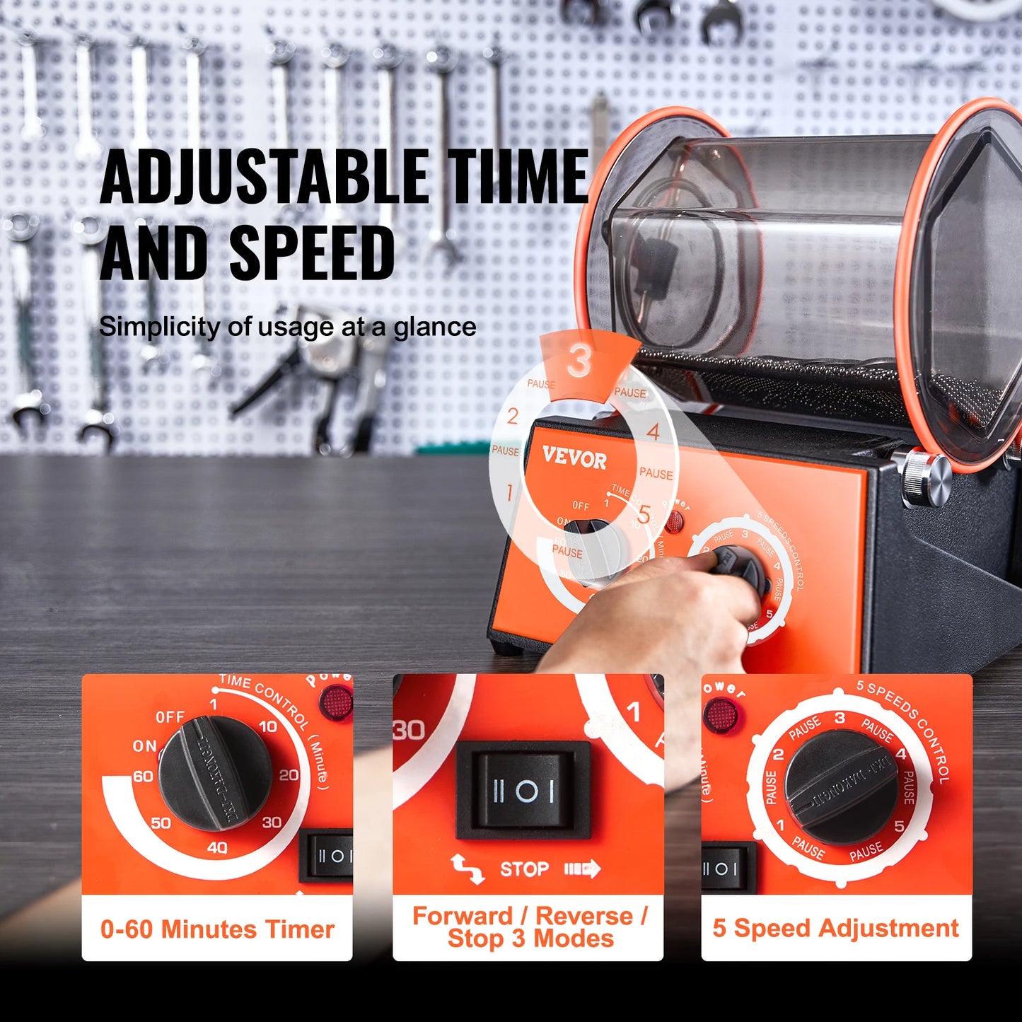 VEVOR 3 /5kg Rotary Tumbler Surface Polisher Jewelry Polishing Machine Finishing Machine with Polishing Bead for Chamfering