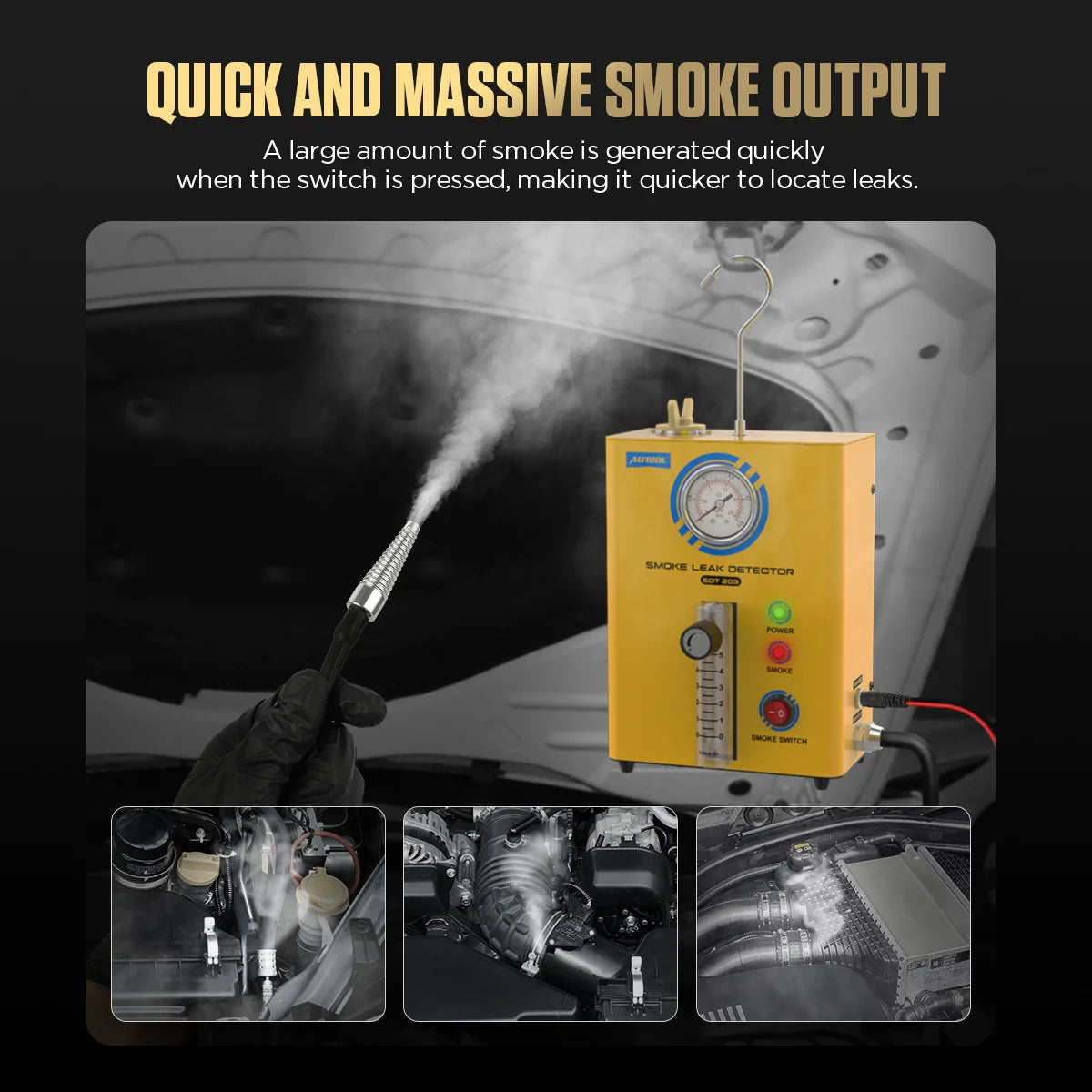 AUTOOL SDT203 Upgrade Car Smoke Leak Detector EVAP Vacuum Leakage Diagnostic Tool EVAP Pipe Leakage Analyzer for Car /Truck - QUORE