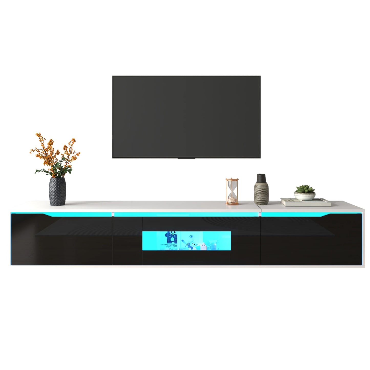 TV-Kast – Meubel – Woonkamermeubel – TV-Meubel – Hoogglans Zwart-Wit – Instelbare LED-Verlichting – Flexibele Plaatsing - 180 x 30 x 35 cm - Wit & Zwart