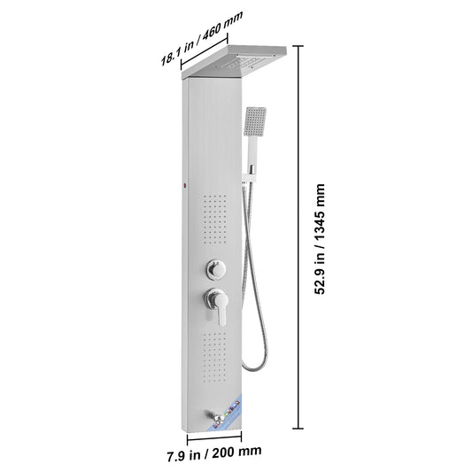 Douche - Regendouche - Douchewand - Douchekolom - Douchepanelen - LED Douchepaneel - 5-in-1 - RVS - Douchezuil met Massagejets - Zilver