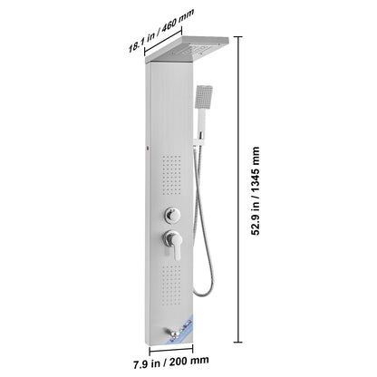 Douche - Regendouche - Douchewand - Douchekolom - Douchepanelen - LED Douchepaneel - 5-in-1 Roestvrijstalen Douchezuil met Massagejets - Zilve