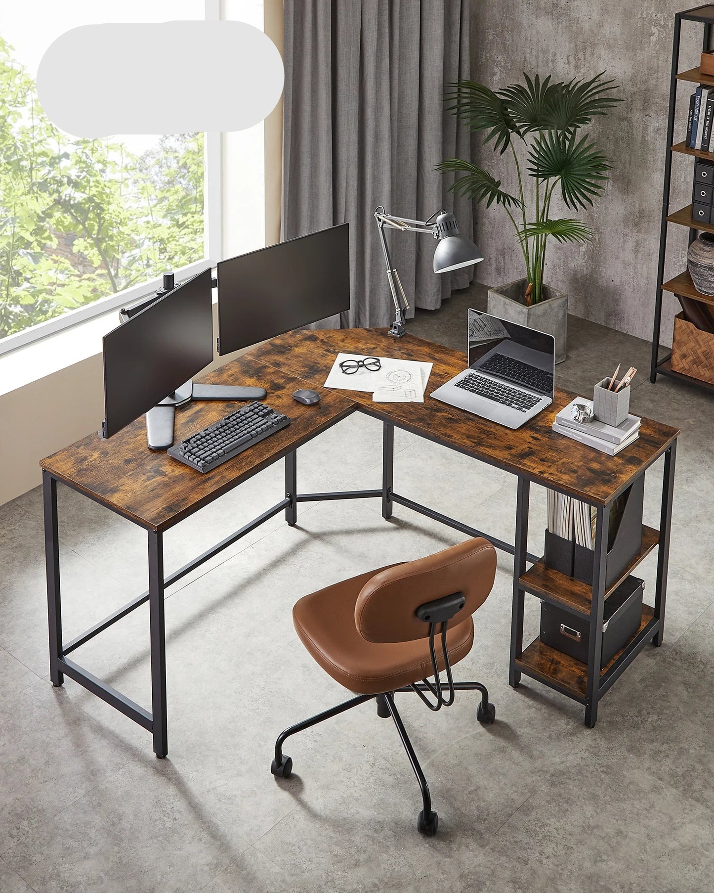 Computer Bureau - L-Vorm - Hoekbureau - Gaming Tafel - Computer Tafel - 138x138x76cm - Stabiel Bureau - Verstelbare Poten - 2 Open Planken - Broen - QUORE
