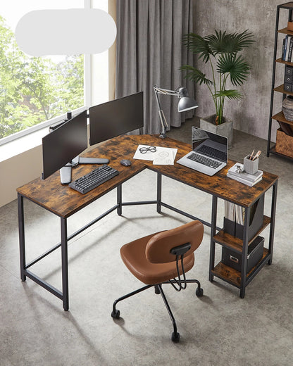 Computer Bureau - L-Vorm - Hoekbureau - Gaming Tafel - Computer Tafel - 138x138x76cm - Stabiel Bureau - Verstelbare Poten - 2 Open Planken - Broen - QUORE