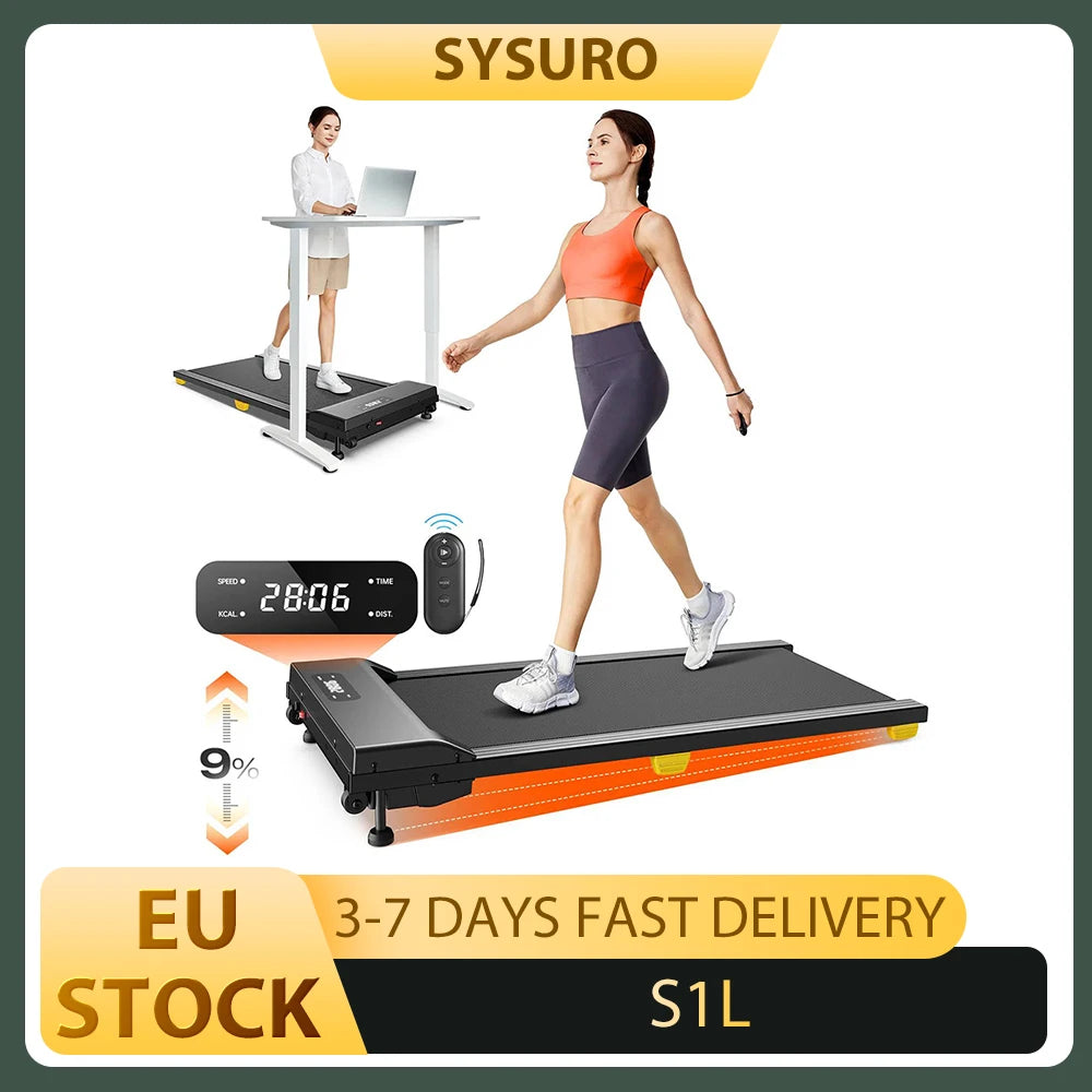 SYSURO S1L Walking Pad Treadmill 100kg 6 km/h 9% Incline 5-Layer Belt LED Display Remote Control - QUORE