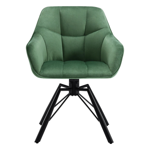 Chair - Dining Chair - Swivel Dining Chair - Ergonomic - Dining Chair with Armrests - Comfortable - Upholstered Kitchen Chair - Velvet Seat - 360° Rotation - Modern Design - 58.5x54.5x82.5cm - Dark Green Velvet