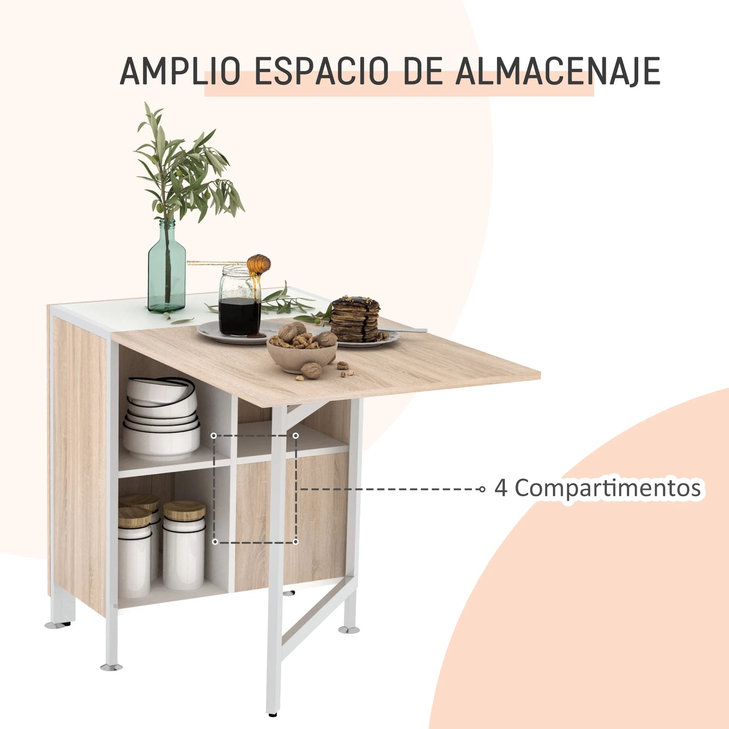 Opvouwbare Opbergtafel – Opvouwbare Tafel – Bijzettafel – Werktafel – Bureau – 4 Planken – Duurzaam Hout - QUORE