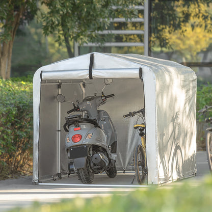 Fietsenstalling – Fietsberging – Fietsenhok – Gereedschapsschuur – Tuinberging – Grijs – Aluminium Frame – Waterdichte PE Cover – 159x165x219 cm - QUORE