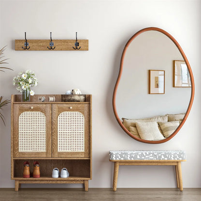 Wandspiegel – Houten – Asymmetrische Spiegel – Onregelmatige Spiegel – Natuurlijke Spiegel – Beukenhout Frame – M - 56 x 82 cm – Flexibele Ophangmogelijkheden
