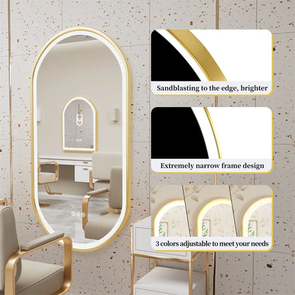 Badkamer Spiegel - Ovalen LED - Wandspiegel - Gouden Aluminium Frame - met Demister Pad - 3 Lichteffecten - 120X60cm