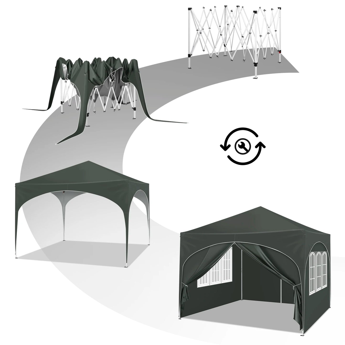 Partytent - Tent - Paviljoen - Partytenten - Easy up Partytent - 3x3m - met 4 Zijwanden - Opvouwbare - Verstelbare Hoogte - Vouwgazebo - Waterafstotend en UV-bescherming voor Tuin, Kamperen en Picknicken - Beige - QUORE