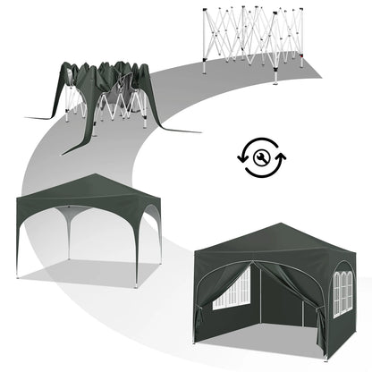 Partytent - Tent - Paviljoen - Partytenten - Easy up Partytent - 3x3m - met 4 Zijwanden - Opvouwbare - Verstelbare Hoogte - Vouwgazebo - Waterafstotend en UV-bescherming voor Tuin, Kamperen en Picknicken - Grijs