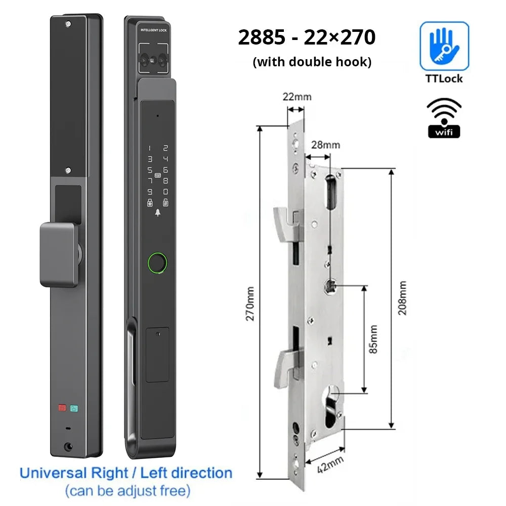 Deurslot – Slim Deurslot – Elektronisch Slot – Smart Lock – Vingerafdrukslot – 11 Ontgrendelmethoden – Weerbestendig Aluminium - 2885 - 22X270 - met Glijden - QUORE
