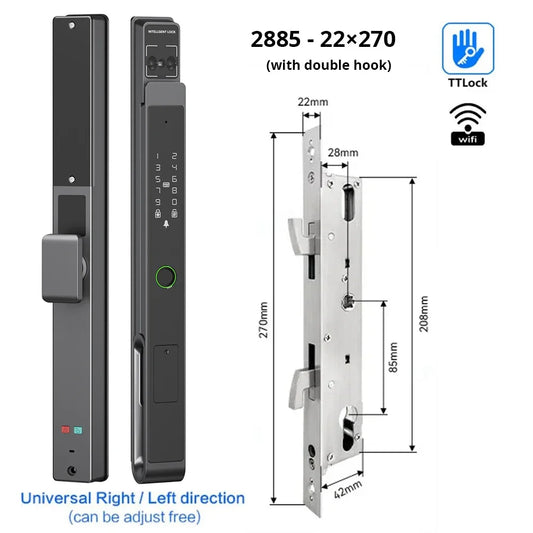 Deurslot – Slim Deurslot – Elektronisch Slot – Smart Lock – Vingerafdrukslot – 11 Ontgrendelmethoden – Weerbestendig Aluminium - 2885 - 22X270 - met Glijden - QUORE