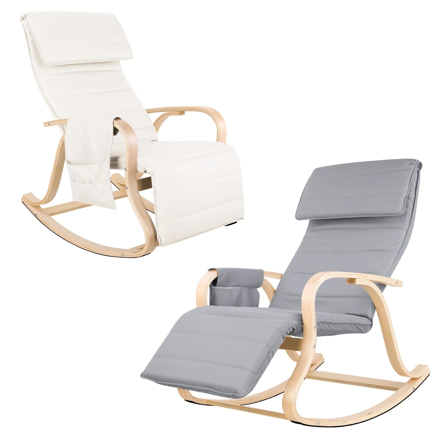 Schommelstoel - Relaxstoel - Fauteuil - Voedingsstoel - met Armleuningen en Voetensteun voor Slaapkamer en Woonkamer - Grijs