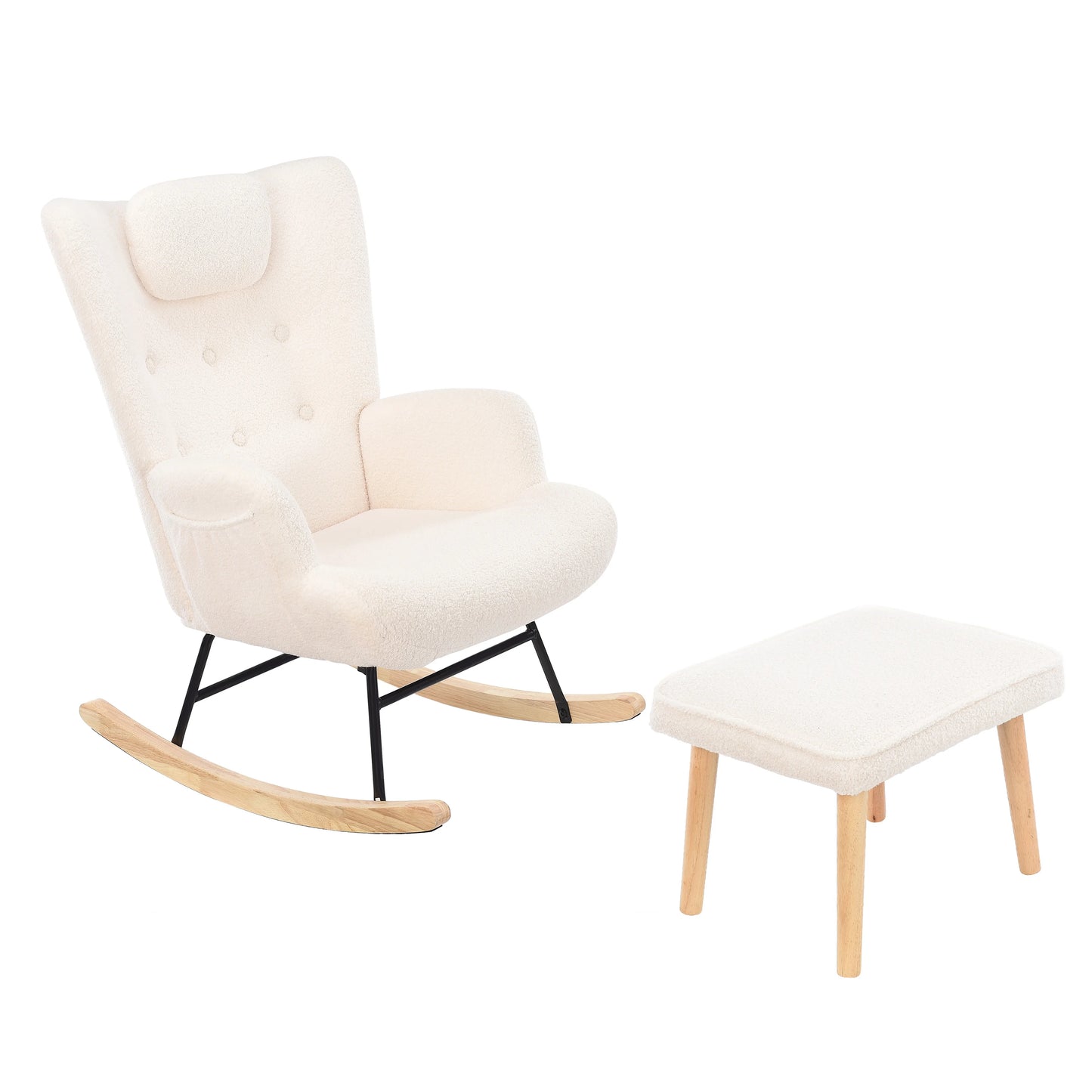 Schommelstoel – Rocking Chair – Relaxstoel – Fauteuil – Stoel Met Voetensteun – Teddy Velvet Bekleding – Ergonomisch Ontwerp – Wit