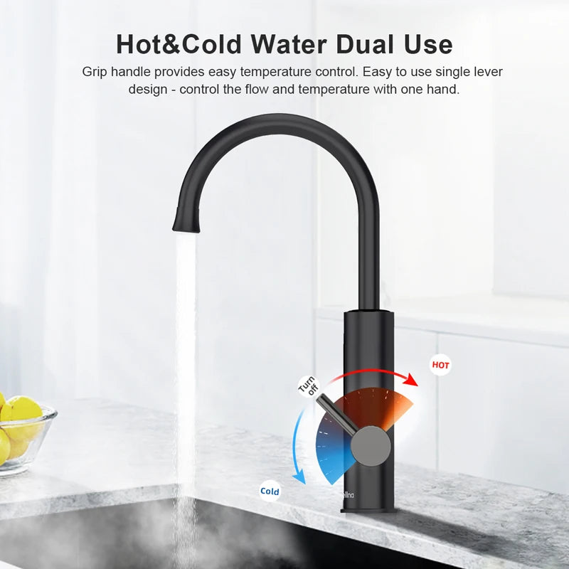 Kraan - Keukenkraan - Elektrische Instant  Waterverhitter Kraan - Thermostaatkraan - 220V - RVS Verwarmde Kraan met Universele Adapter - Geborsteld Zilver