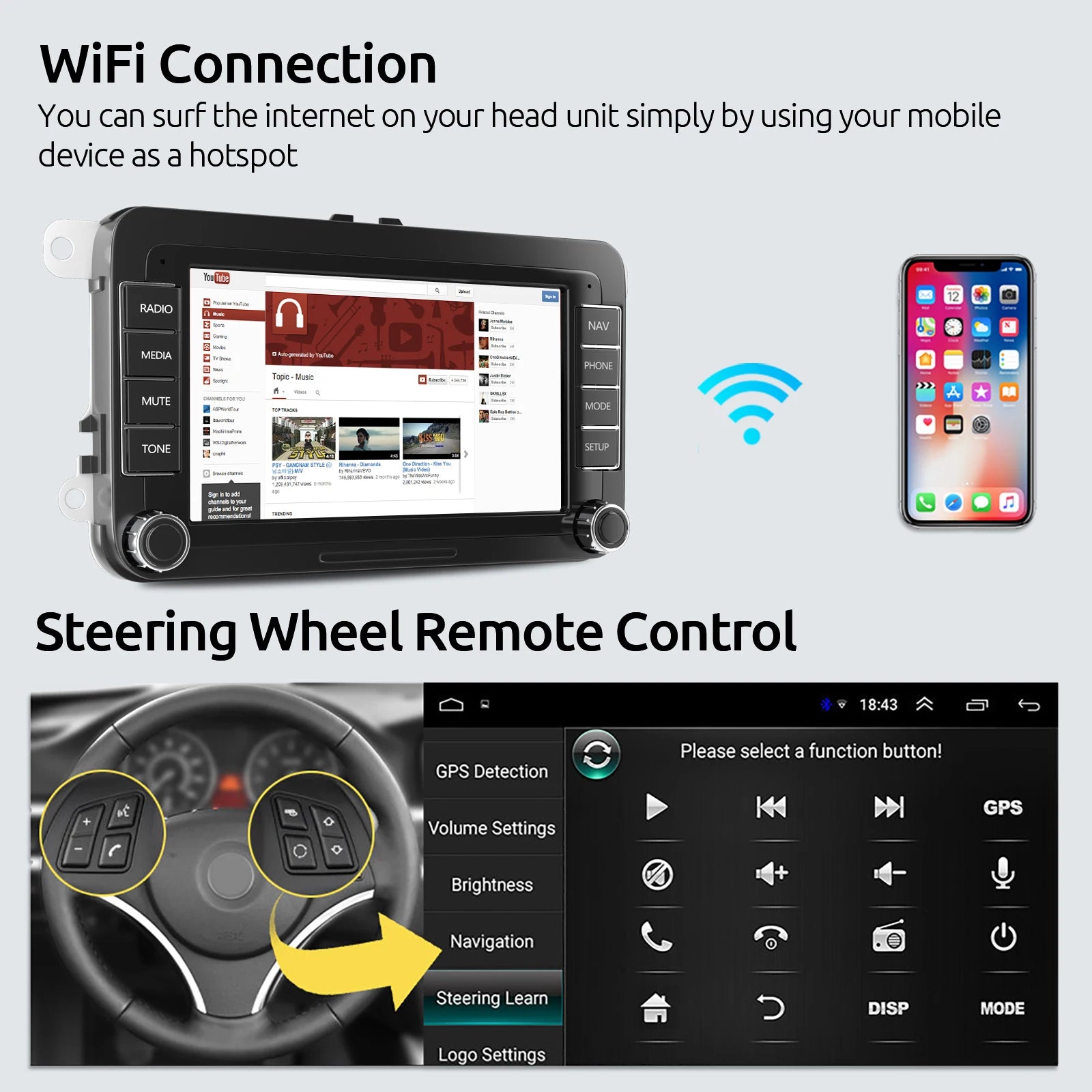 Multimedia Autoradio - Android Autoradio - Draadloze - Universeel Multimedia Systeem - CarPlay - GPS Navigatie - Bluetooth - 9" - Touchscreen - 64G - QUORE
