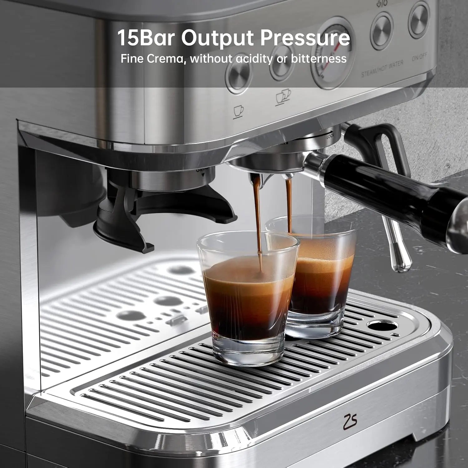 Espressomachine – Koffiemachine – Espressoapparaat – Barista Machine – 15 Maalstanden – 15 Bar Pomp – Stoompijp Voor Melkopschuiming - QUORE