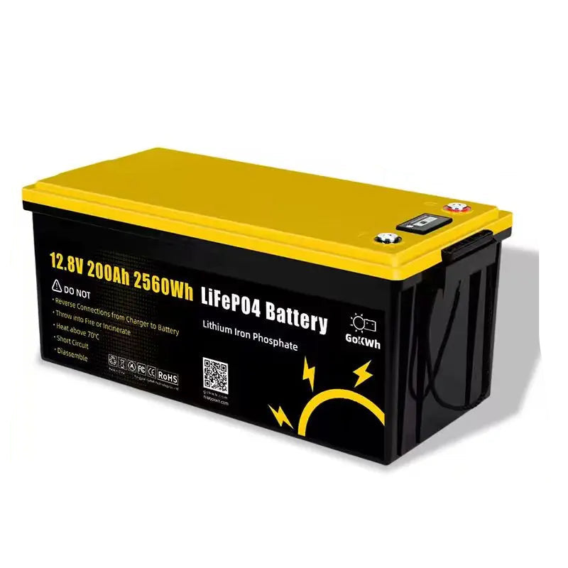 Lithium-ijzerfosfaataccu – LiFePO4 Batterij – Camper Accu – Zonne-energie Accu – Powerbank – 12.8V 200Ah – IP65 Waterbestendig – 4000 Laadcycli Met LCD-Display
