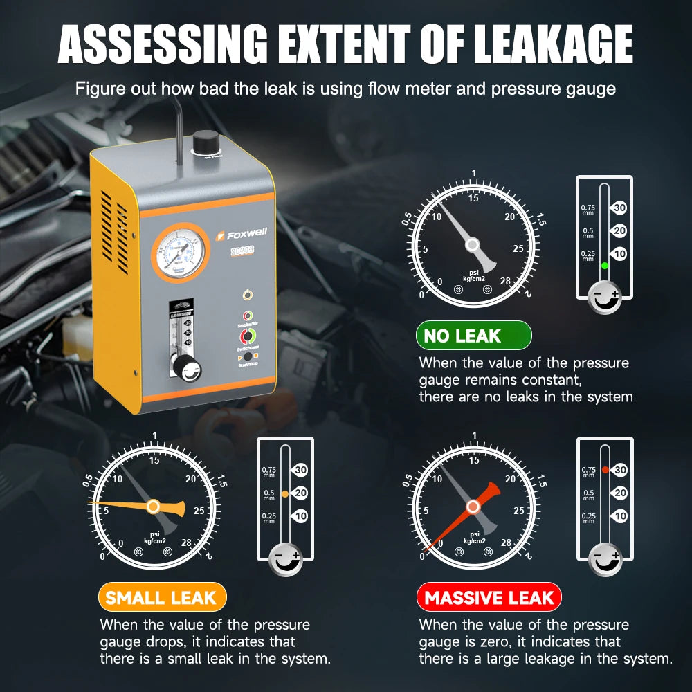 Automobiele rookmachine - Ingebouwde luchtpomp - EVAP - Vacuümlekdetector - Dubbele diagnosetool voor lekkage in autoleidingen - Rooklekdetector voor auto's - Autos Pipe Systems Rooklekdetector - Grijs - QUORE