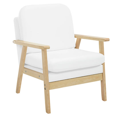 Ligstoel - Tuinstoel - Lounge Fauteuil - Tuinmeubel - Ligstoelen Buiten - Binnen - met Kussen - voor Woonkamer - Slaapkamer - Thuis - Scandinavische Stijl - Sterk - Duurzam - Linnen & Massief Hout - 66.5 x 64 x 81.5 cm - Wit