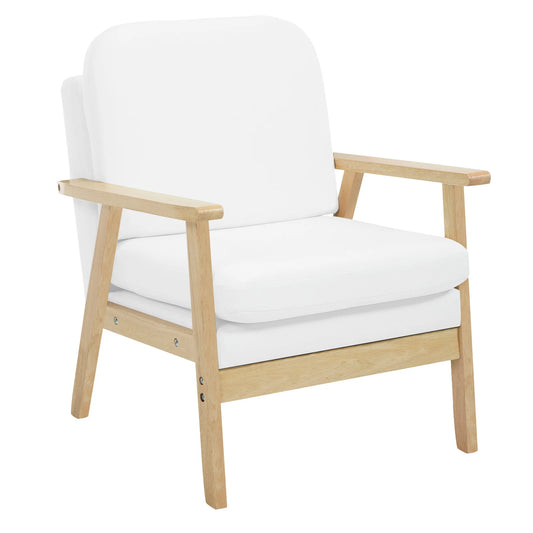 Ligstoel - Tuinstoel - Lounge Fauteuil - Tuinmeubel - Ligstoelen Buiten - Binnen - met Kussen - voor Woonkamer - Slaapkamer - Thuis - Scandinavische Stijl - Sterk - Duurzam - Linnen & Massief Hout - 66.5 x 64 x 81.5 cm - Wit