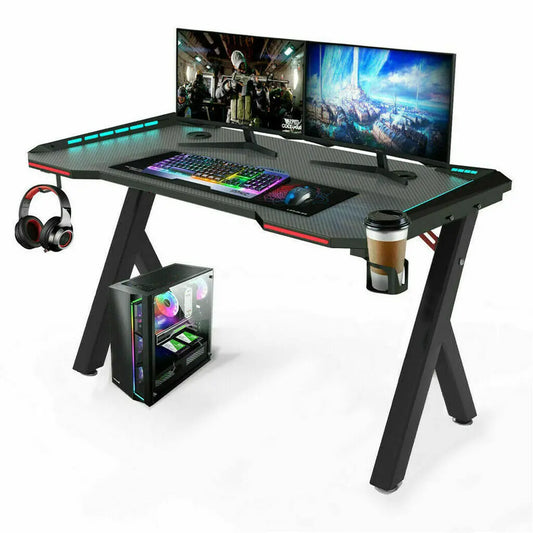 Groot Laptop Computer Bureau - Middelgroot - Rechthoekig Staand Bureau - Gaming en Thuiskantoor - PC Bureau - met RGB LED-verlichting - Zwart