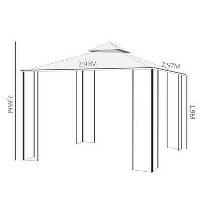 Prieel - Tuinprieel - Tuin Paviljoen - Luxe Garden Paviljoen 3x3m - Met Dubbele Ventilatiedak & Zonnedoek - Beige - 297x297x265 cm - QUORE