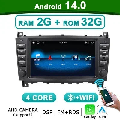 Multimedia Autoradio – 2DIN Radio – Inbouw Autoradio – Auto Entertainment Systeem – Android 14 Software – 8 Inch HD Touchscreen – CarPlay Draadloos