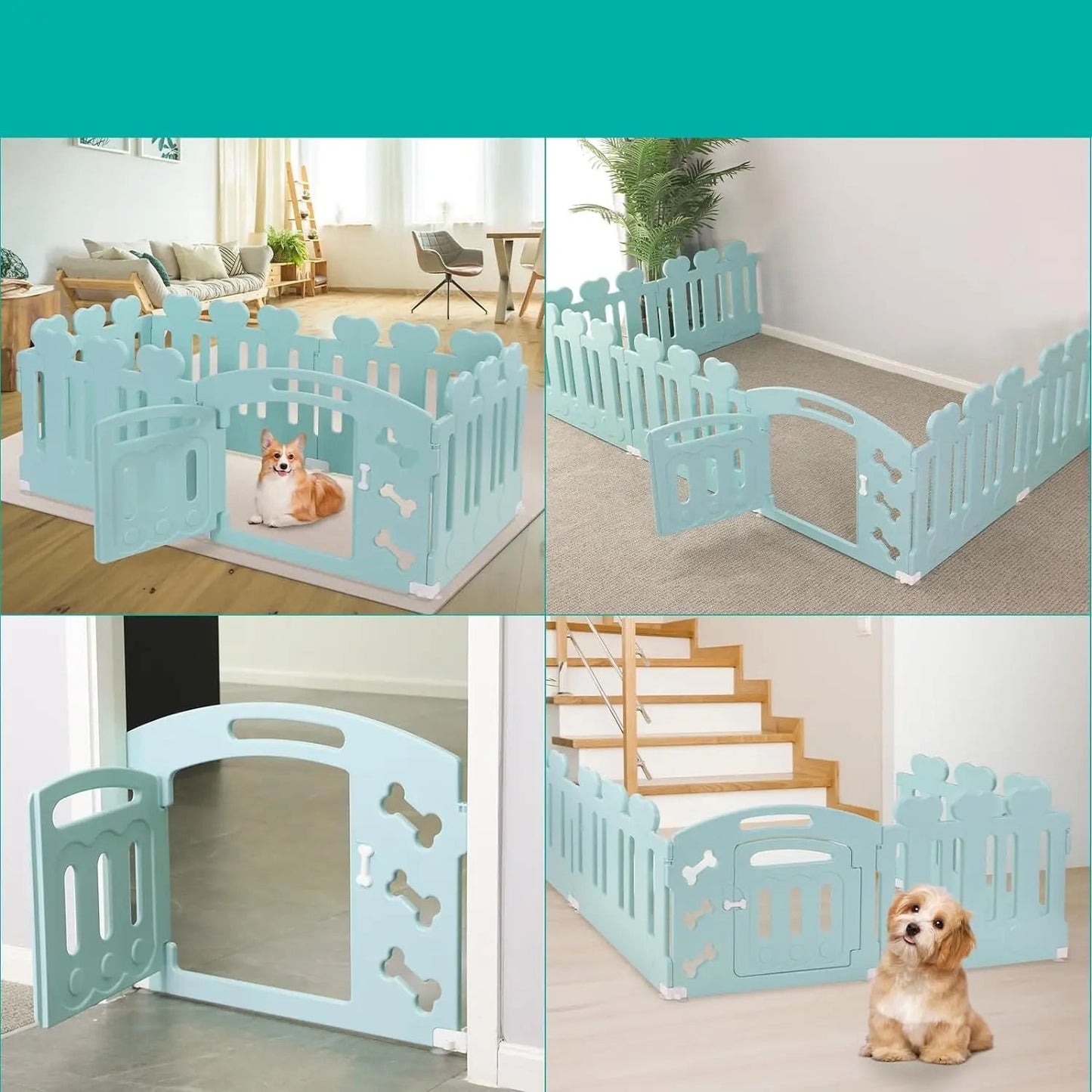 Hondenren - Puppyren - Konijnenren - Konijnenhok - van Gerecycled Kunststof - H60cm - 3/5/7+1 Panelen met Deur – Voor Binnen en Buiten - Lichtgroene