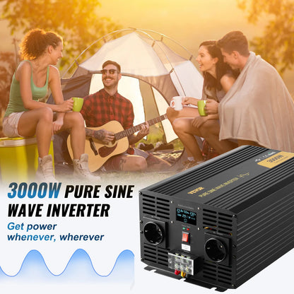 Zuivere Sinus Omvormer – 5000W Omvormer – 12V Naar 230V – Camper Omvormer – 4 Stopcontacten – LCD Display – Overbelasting Beveiliging